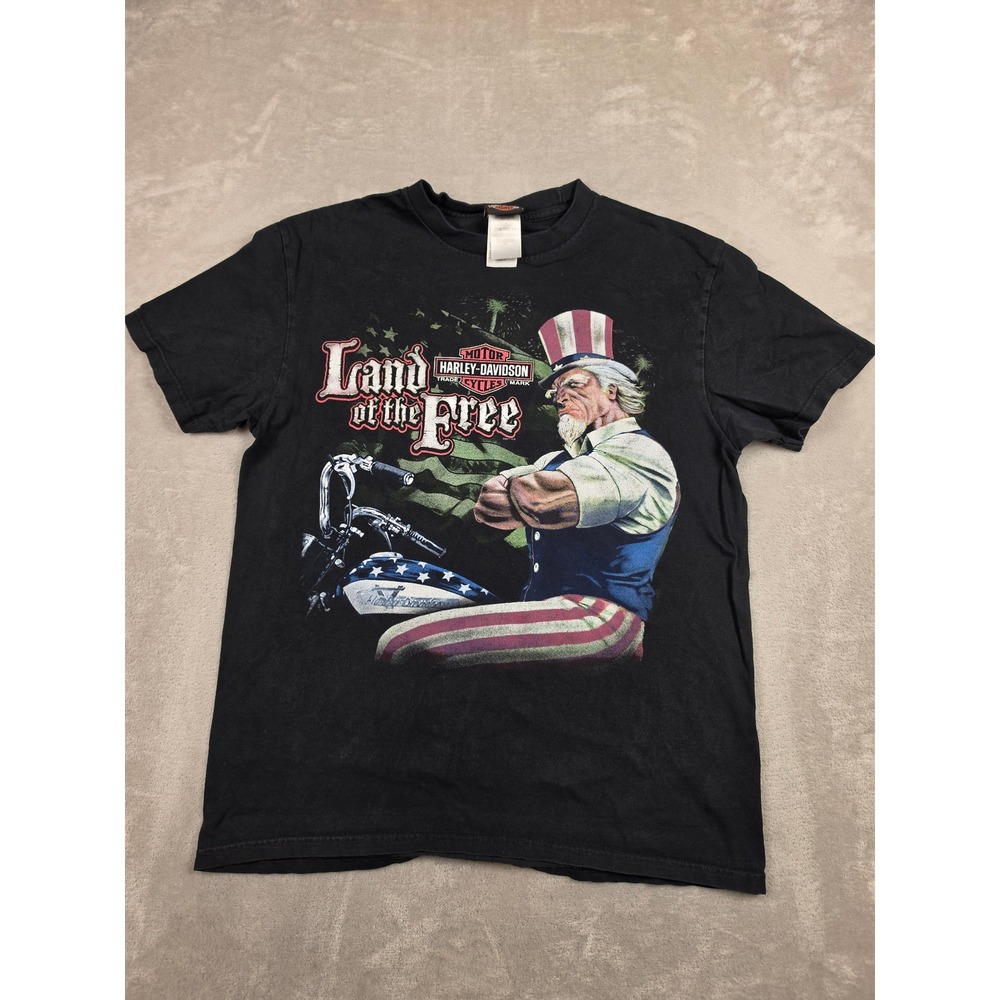Harley-Davidson T-Shirt Mens Large Black Land of the Free Uncle Sam Reno NV 2011
